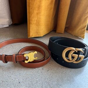 Two 2 Designer Inspired Belts! One brown, one black. Medium/large Women.